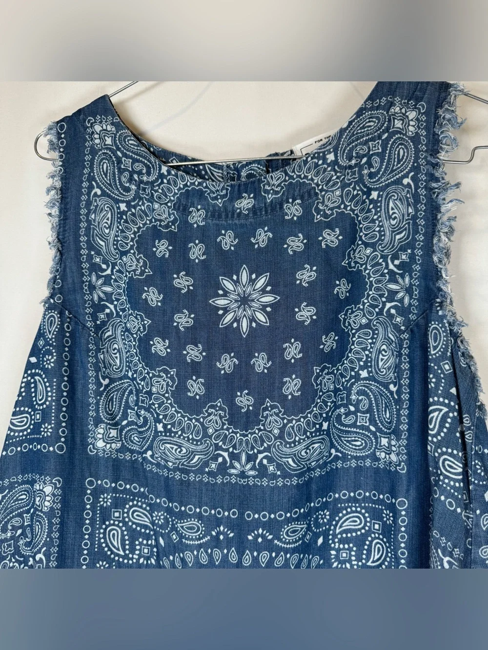 For The Republic Denim Blue Bandana Paisley Print Button Back Boho Tank Top - Picture 2 of 12